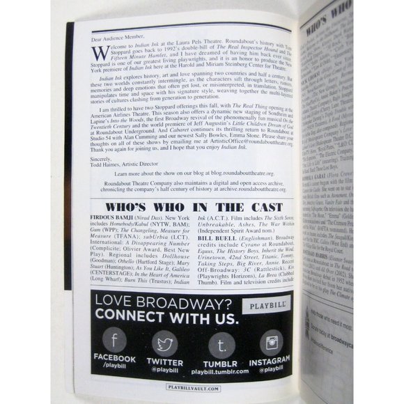 Indian Ink Playbill November 2014 Tom Stoppard Rosemary Harris Neil Huff NYC - Picture 5 of 6